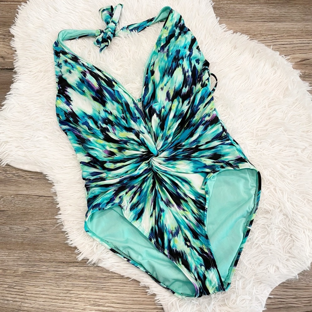 Kenneth Cole Blue and Green One Piece Swimsuit